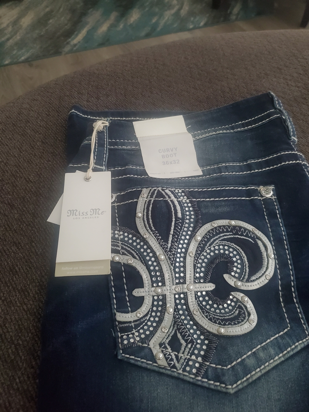 Miss Me Dark Blue Bootcut Jeans with Silver Embellished Back Pocket
